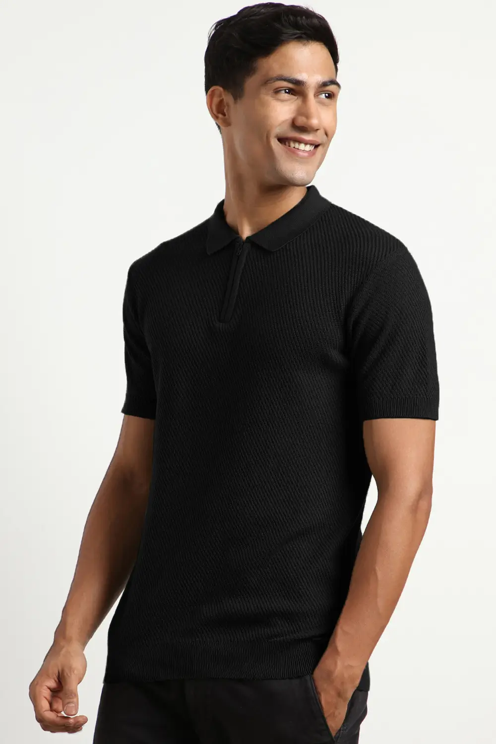 Cascade Zip Textured Polo T-Shirt - Image 19