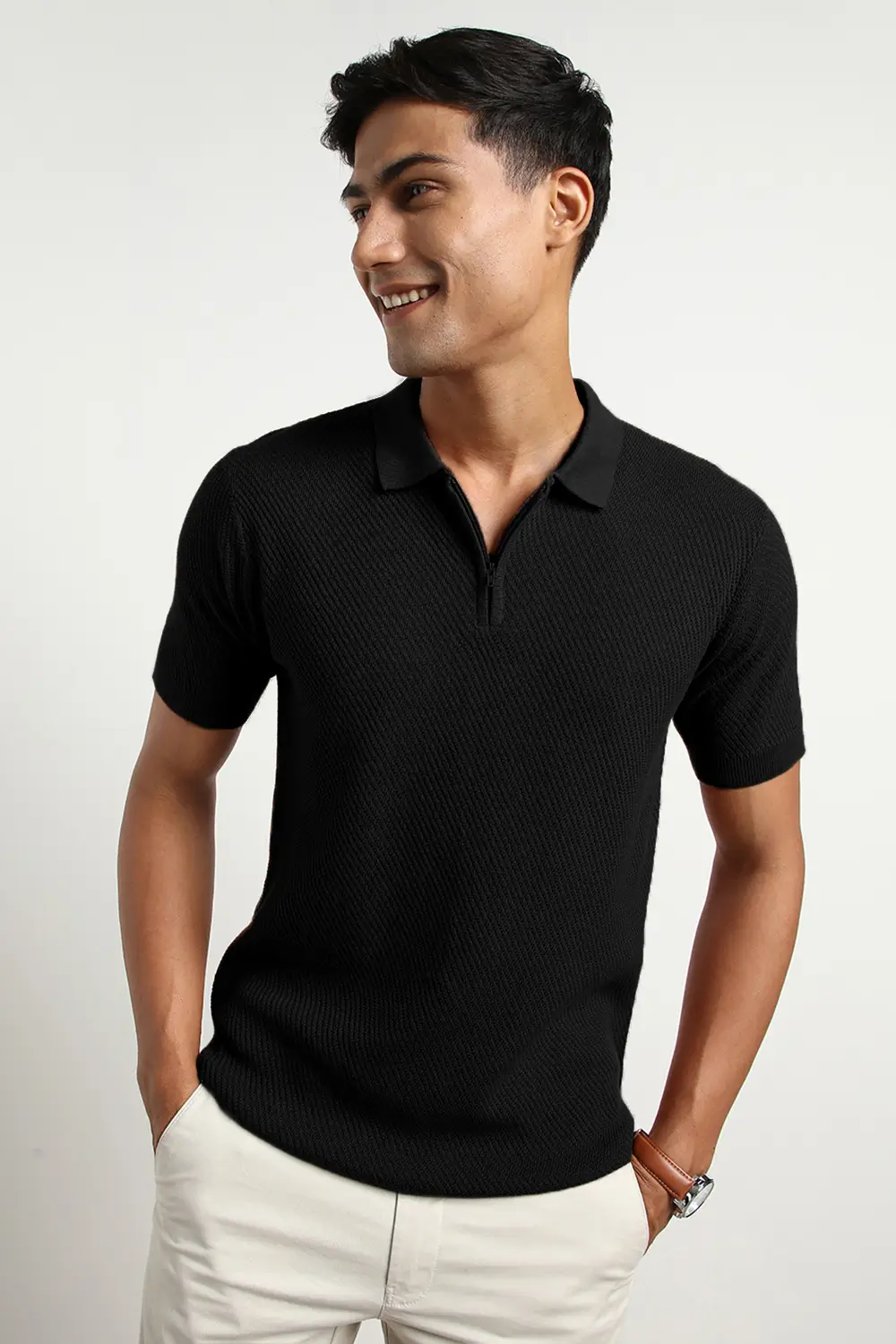 Cascade Zip Textured Polo T-Shirt - Image 14