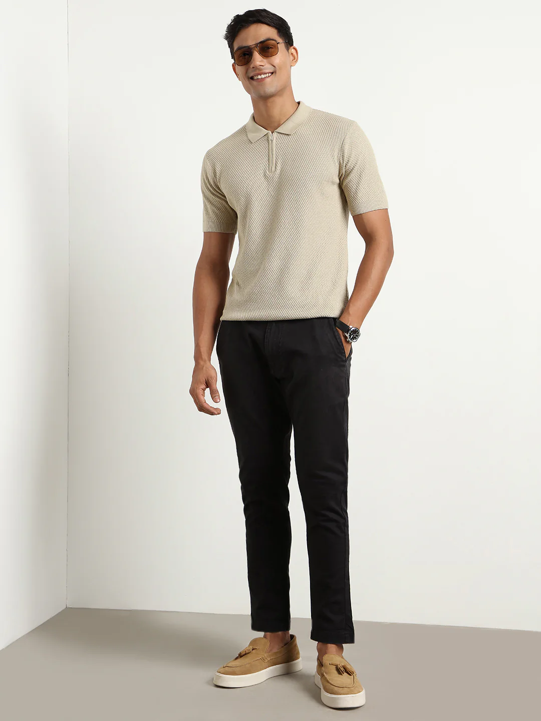 Cascade Zip Textured Polo T-Shirt - Image 34