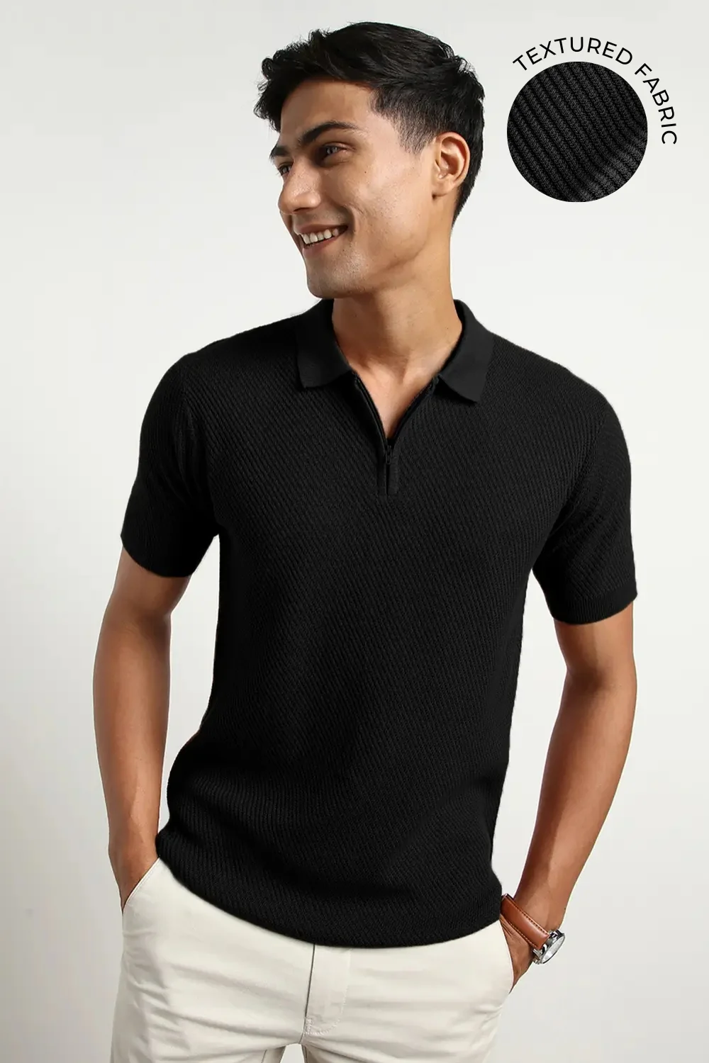 Cascade Zip Textured Polo T-Shirt - Image 8
