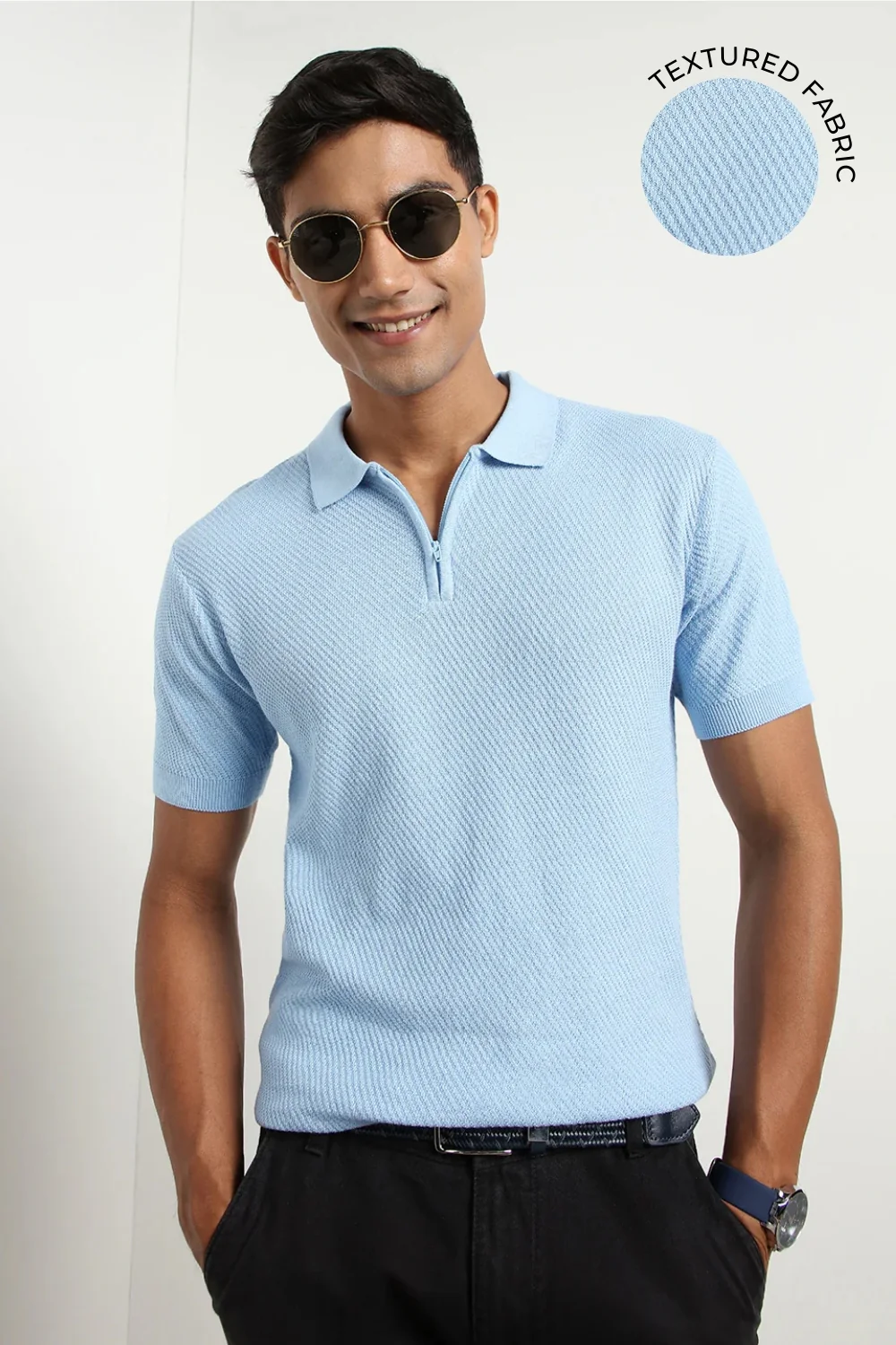 Cascade Zip Textured Polo T-Shirt - Image 8