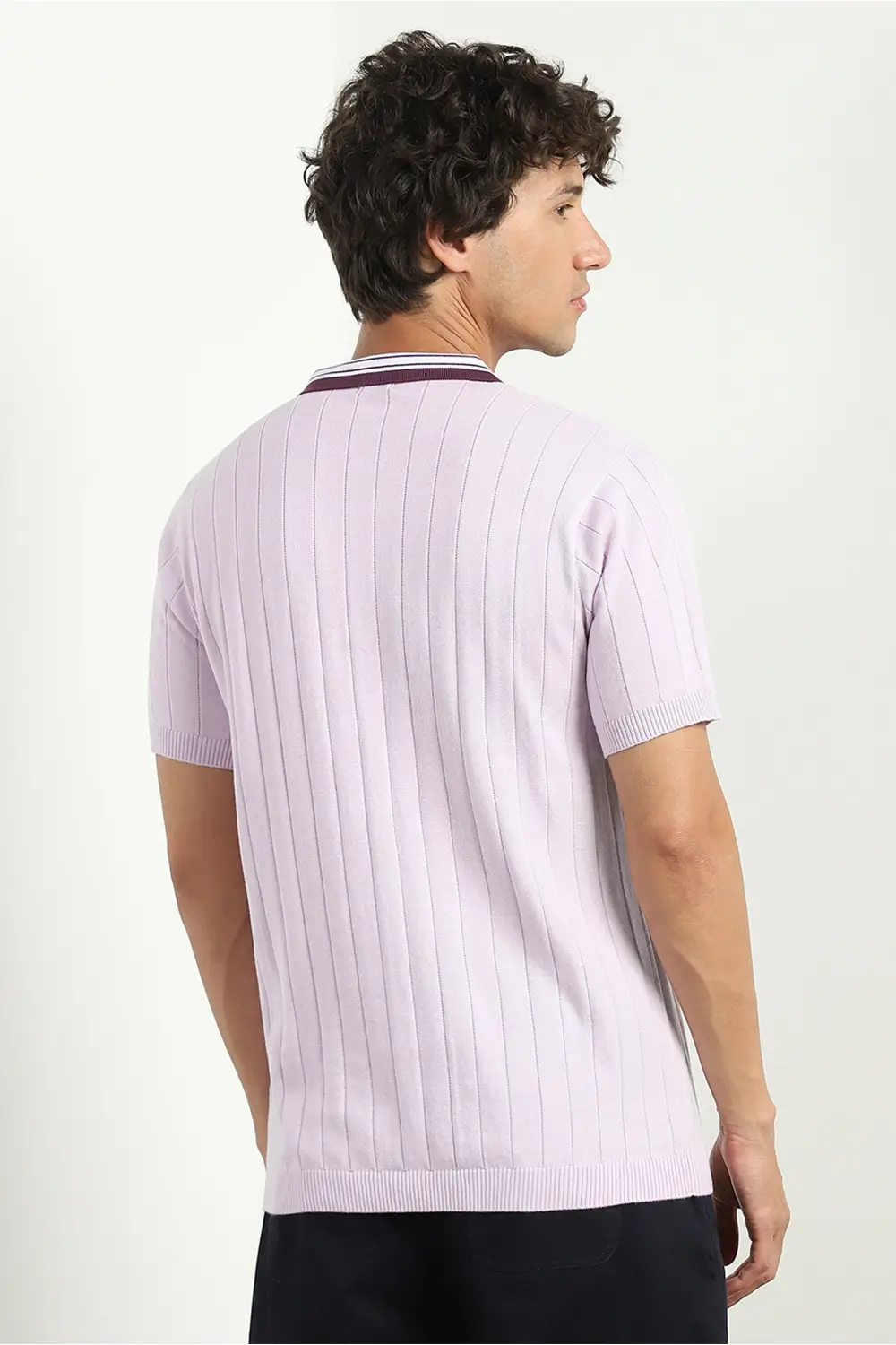 Contrast Collar Textured Polo T-Shirt - Image 12