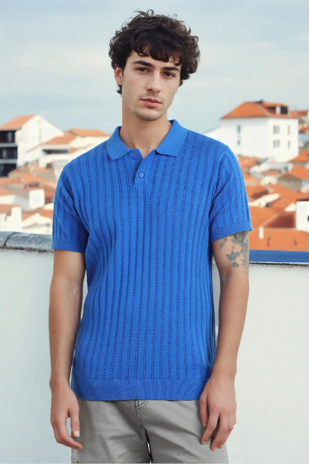 Drop Needle Textured Polo T-Shirt - Image 17