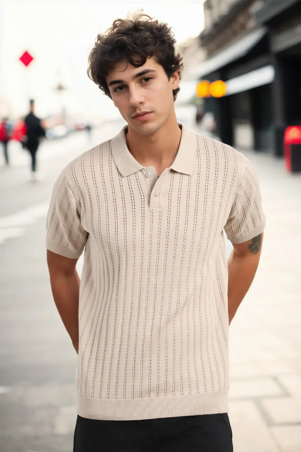 Drop Needle Textured Polo T-Shirt - Image 9