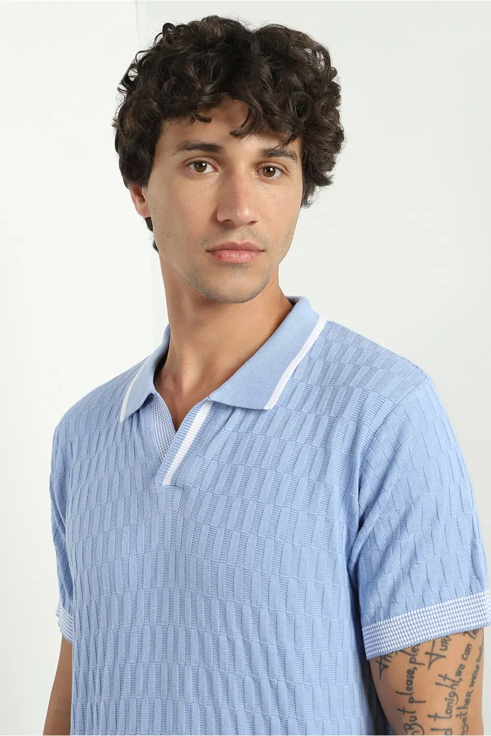 Grid Knit Textured Polo T-Shirt - Image 2