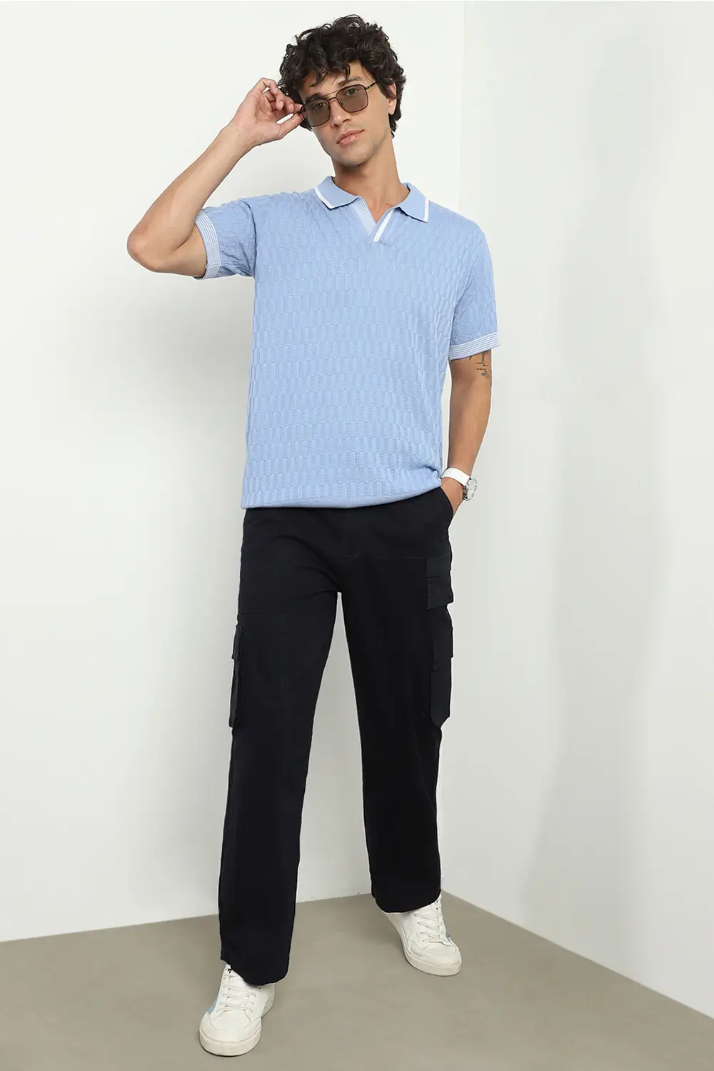 Grid Knit Textured Polo T-Shirt - Image 5