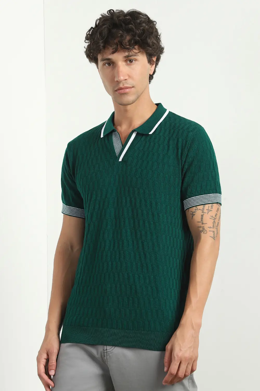 Grid Knit Textured Polo T-Shirt - Image 23