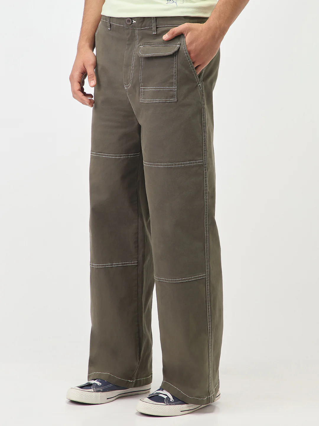 Oversized Contrast Stitch Cargo Pants - Image 3
