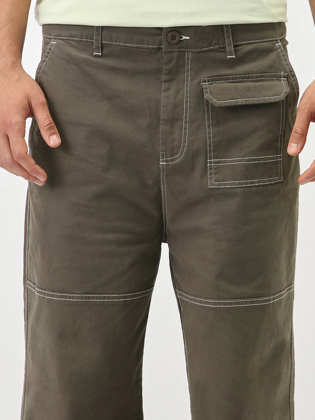 Oversized Contrast Stitch Cargo Pants - Image 4