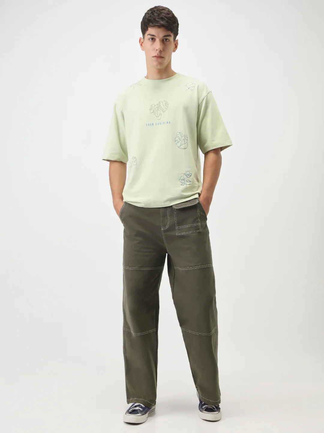 Oversized Contrast Stitch Cargo Pants - Image 8