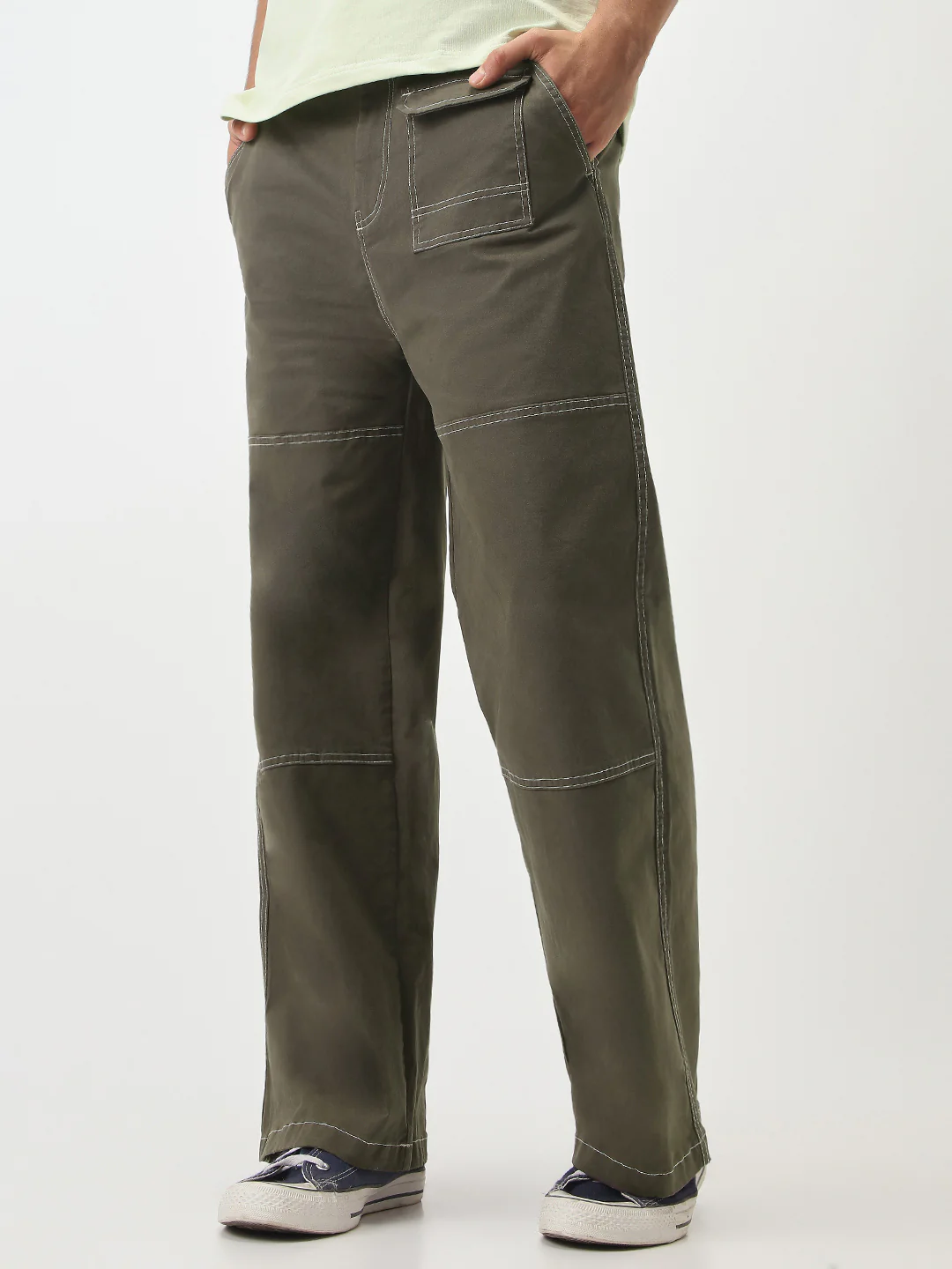 Oversized Contrast Stitch Cargo Pants - Image 9
