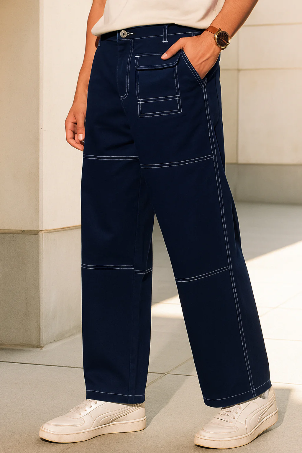 Oversized Contrast Stitch Cargo Pants - Image 10