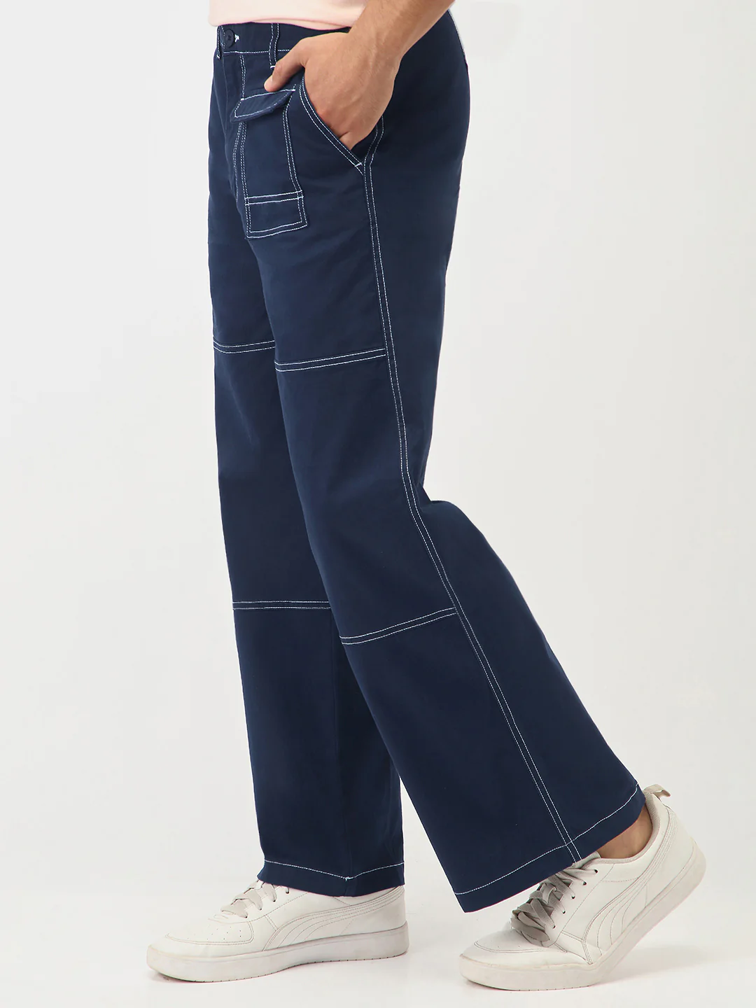 Oversized Contrast Stitch Cargo Pants - Image 12