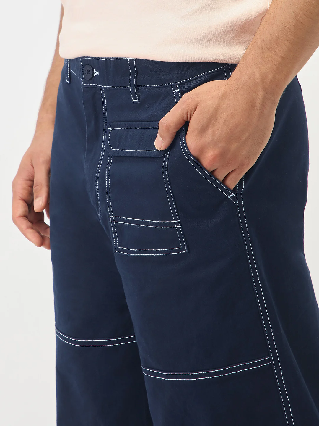 Oversized Contrast Stitch Cargo Pants - Image 14
