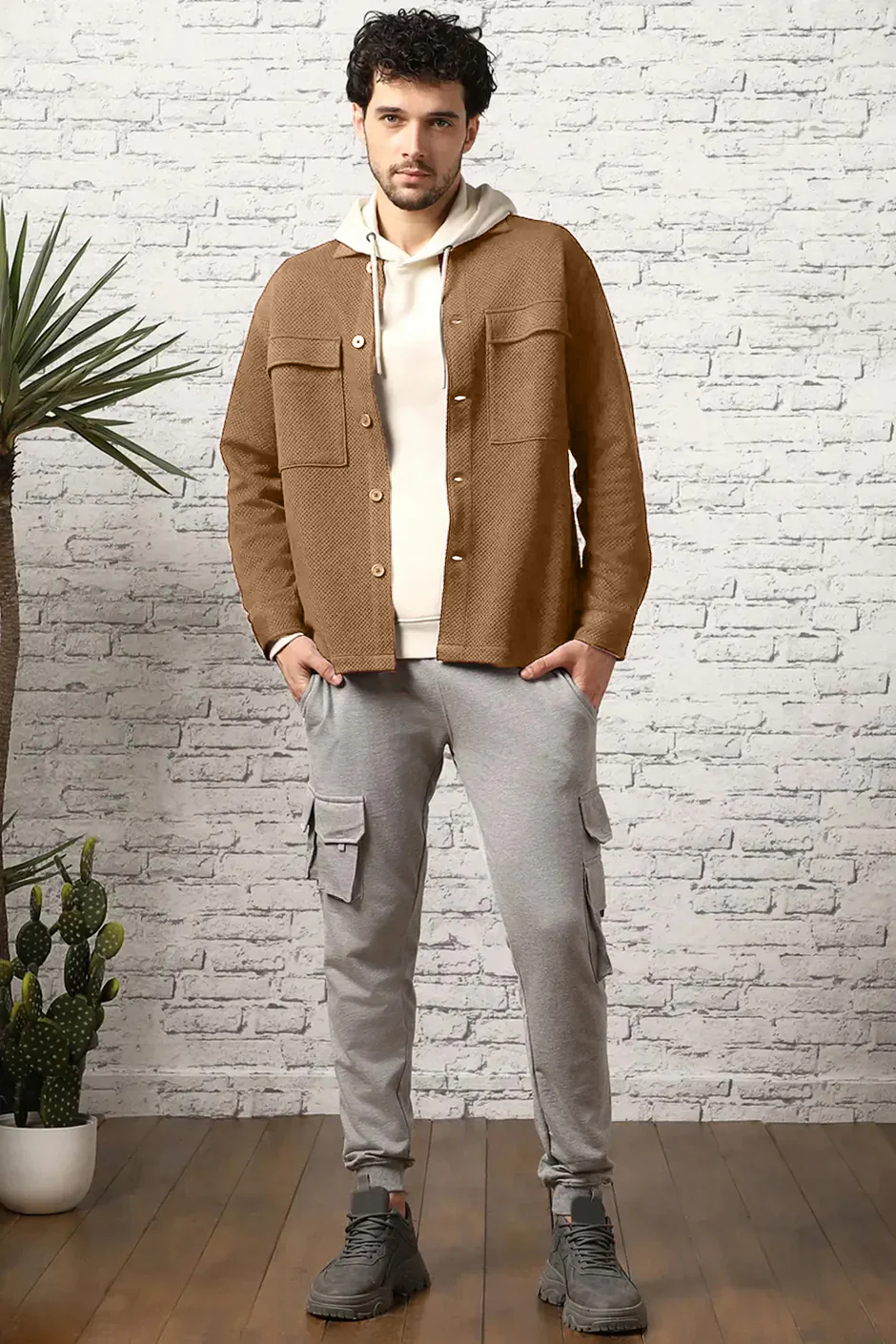 Relaxed Fit Textured Overshirt - Image 65