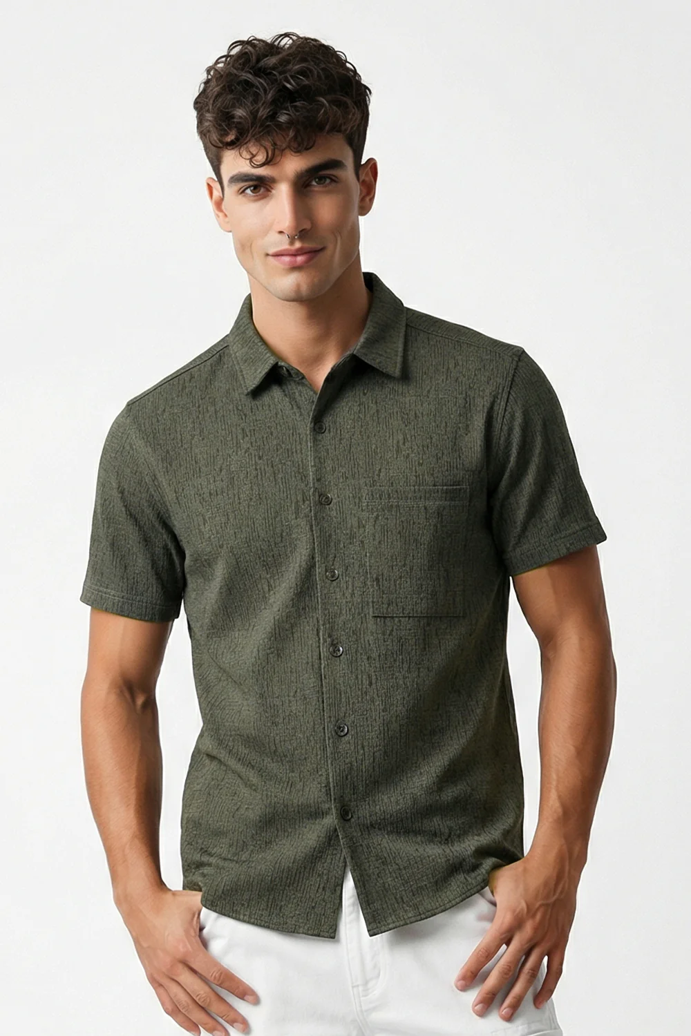 Stand Collar Knitted Shirt - Image 20