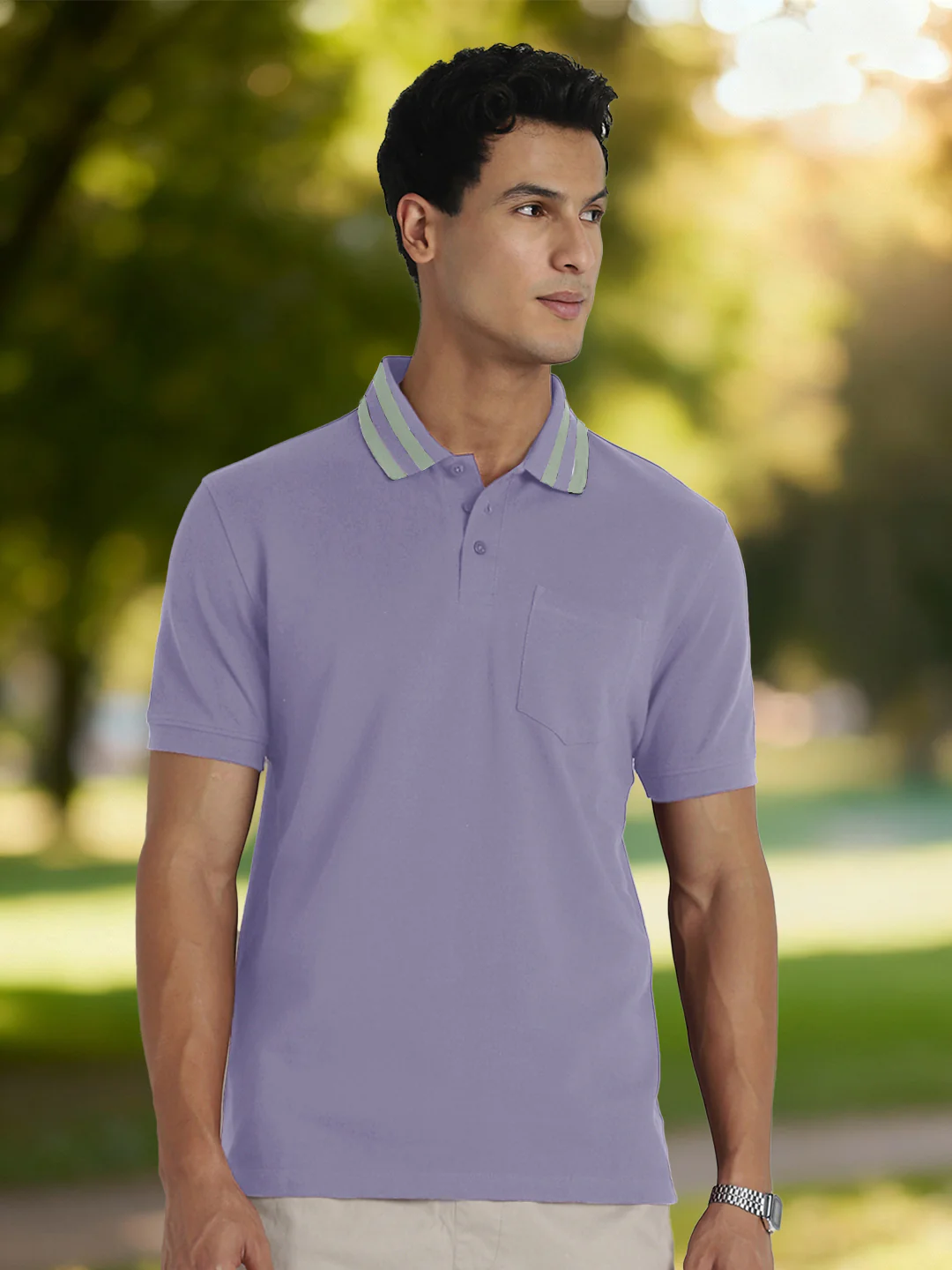 Striped Collar Polo T-Shirt - Image 53