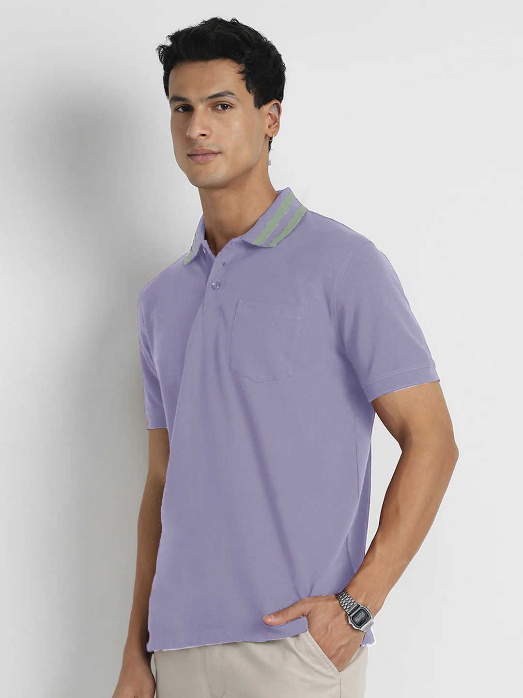 Striped Collar Polo T-Shirt - Image 55