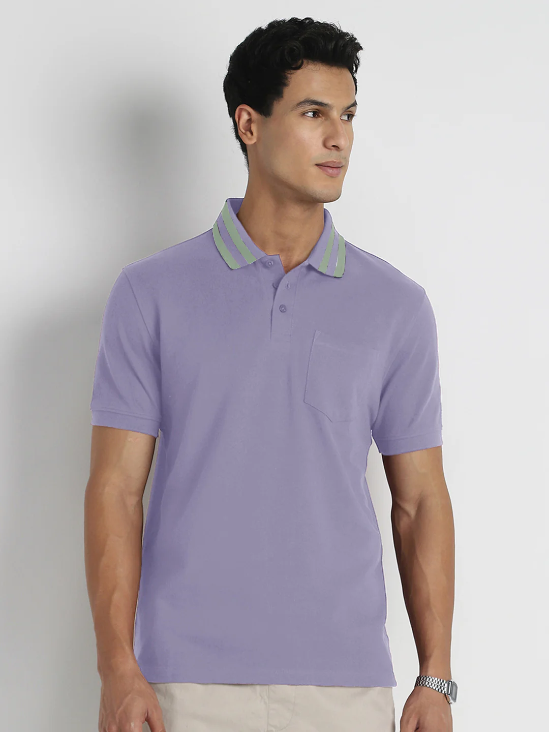 Striped Collar Polo T-Shirt - Image 3