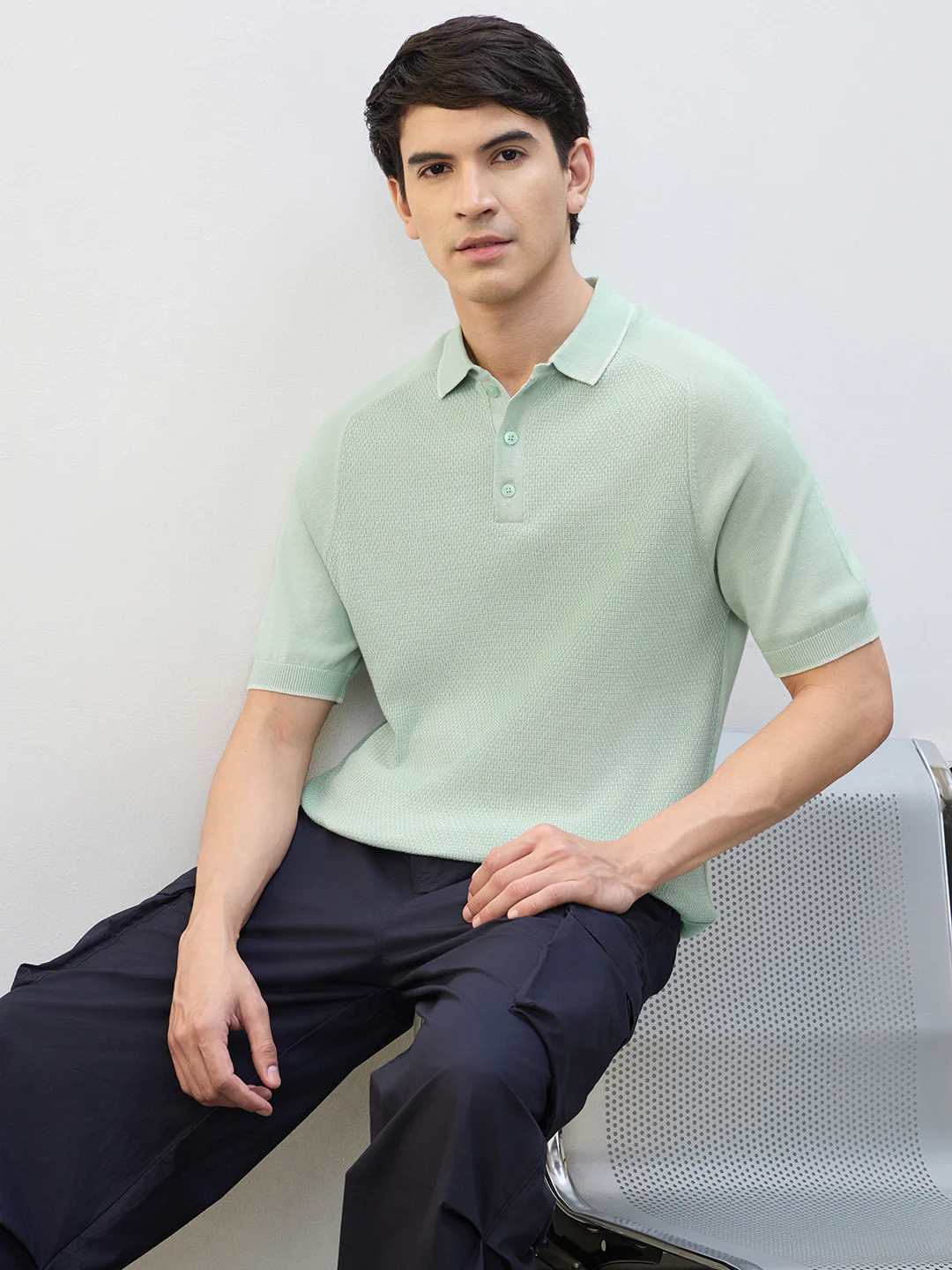Structured Raglan Knit Polo T-Shirt - Image 6