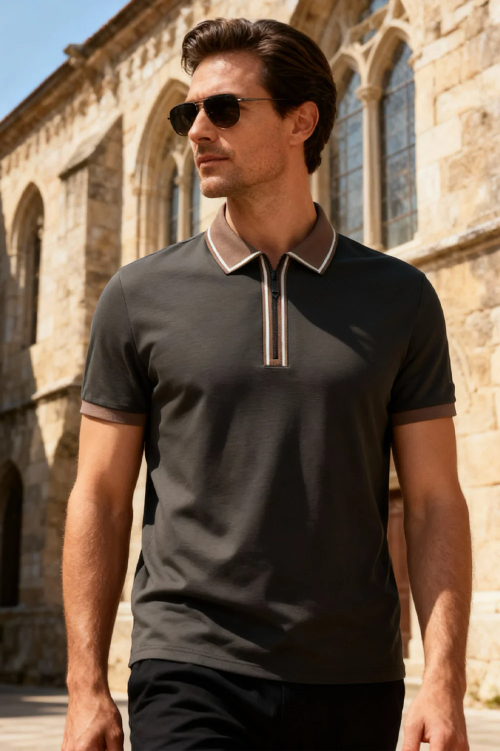 Zipper Collar Polo T-Shirt - Image 6